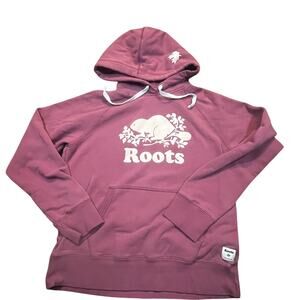 Roots Pink Hoodie Womens‎ Medium Beaver Canada Kanga Maple Leaf Pullover